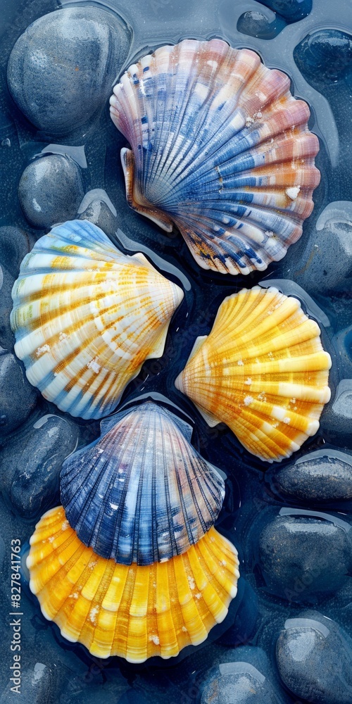 Three Seashells on Top of a Pile of Rocks