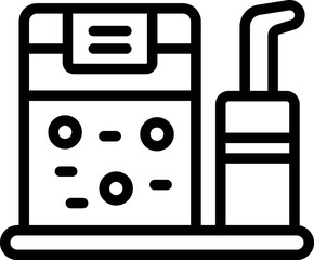 Poster - Vector illustration line art of a retro cassette player with microphone, in black and white