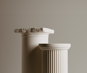 Poster - Product presentation antique white columns 3d rendering  beige background. Podium showcase