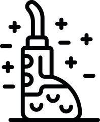 Poster - Line art icon depicting a laboratory flask with a bubbling liquid and effervescence