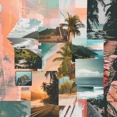 A creative collage template with a grid layout, perfect for displaying a collection of travel photos and mementos with a cohesive design.