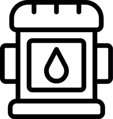 Wall Mural - Simple black line art icon representing a portable camping stove with a fuel drop symbol
