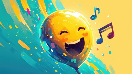 Canvas Print - A cartoon rendering of an emoticon face with a music symbol inside a vibrant speech bubble