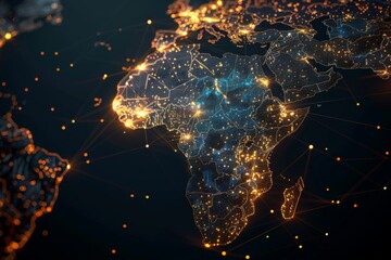 Wall Mural - Digital Map of Africa Network Connection created with Generative AI