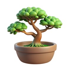 Bonsai in a pot isolated white background 3D style