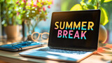 Summer break on laptop notebook computer, office job work holiday or vacation concept, weekend travel, rest and relax on the beach, day off, desk workplace