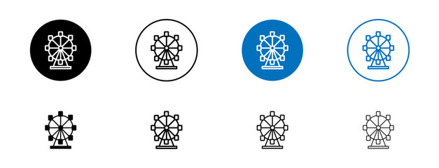 Ferris wheel icon set. park festival carousel ride vector symbol. funfair carnival wheel ride sign in black and blue color.