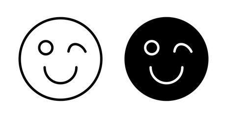 Smile wink icon set. wink eye smiley vector symbol. blink eye face emoji icon in black filled and outlined style.