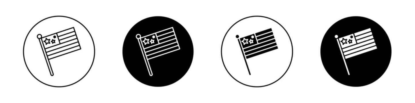 USA flag icon set. black and white us flag vector symbol. america country flag sign in black filled and outlined style.