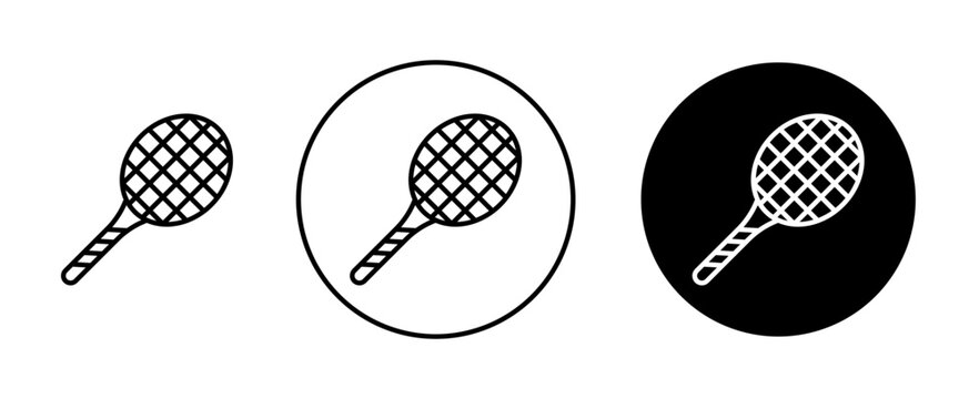 Racquet icon set. tennis racket vector symbol. bat tennis championship match icon in black filled and outlined style.