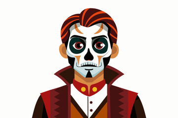 Wall Mural - Man with Day of the Dead makeup. Male with sugar skull face paint. Isolated on white. Concept of Dia de los Muertos, Mexican cultural tradition, festival, celebration, Halloween