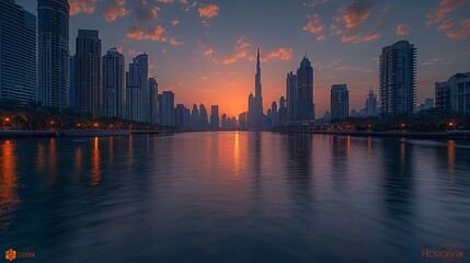 Wall Mural - A view of Dubai Marina at dusk.