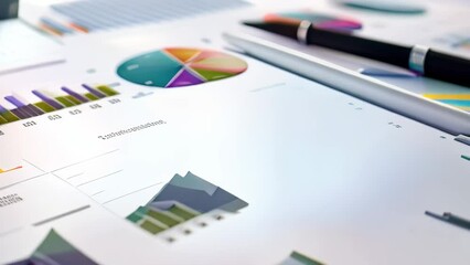 Poster - A pen lying on a stack of papers, A detailed visual representation of financial projections and revenue forecasts for a new business venture