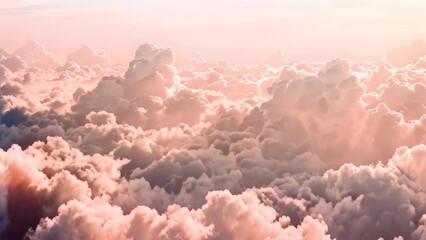 Sticker - A sky filled with numerous fluffy clouds in shades of pink, creating a dreamy and serene atmosphere, A dreamy pink sky with fluffy clouds