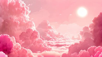 Sticker - A sky painted in pink hues, scattered with numerous fluffy clouds, creating a dreamy atmosphere, A dreamy pink sky with fluffy clouds