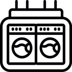 Sticker - Black and white line art icon representing two commercial washing machines side by side
