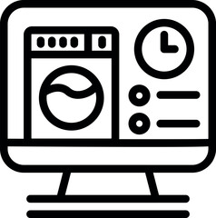 Poster - Black and white icon of a stylish washing machine displayed on a computer monitor, symbolizing online appliance shopping
