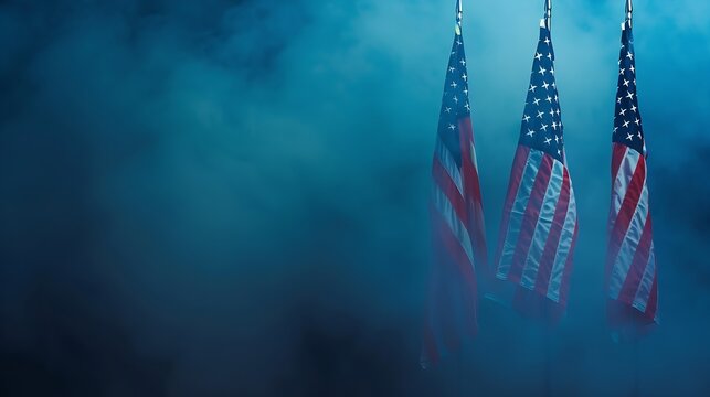 Happy Veterans Day background American flags against a blue fog background November 11 American flag Memorial Day 4th of July Labour Day Independence Day : Generative AI