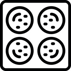 Poster - Simple black and white vector image of four stylized cookie icons in a square layout