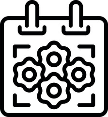 Wall Mural - Simple black and white line art icon depicting a calendar with floral designs