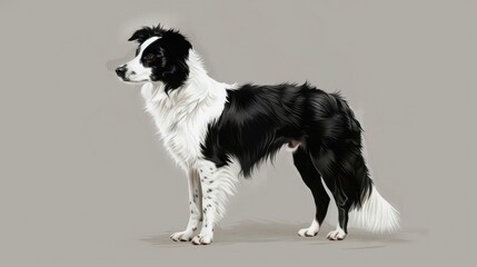 Poster - Border collie standing alone on a gray backdrop