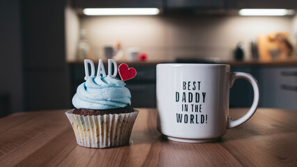 homemade cupcake and white coffee mug with 