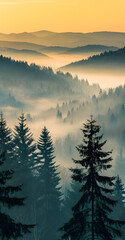 Poster - A forest with a haze at sunset