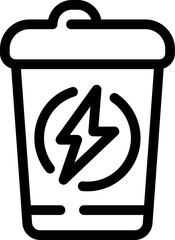 Poster - Black outline icon of a battery recycling bin with a power symbol, isolated on white