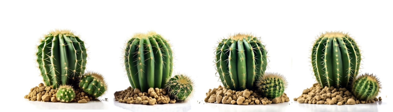 White background with a set of cacti cats cut out of felt, generative ai