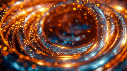 Poster - Futuristic yellow gold tunnel corridor spiral twist with glowing lights