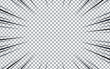 Comic manga transparent background with radial lines frame speed action effect vector. Explosion anime comic book cartoon pattern. vector illustration EPS 10.