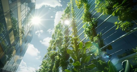 Wall Mural - interior with green plants and garden in modern glass skyscraper office building, nature and contemporary architecture, balance and harmony of environment and human, sustainable ecosystem