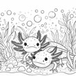 © BERMED - Axolotls in Underwater Scene - Kids' Coloring Book Page