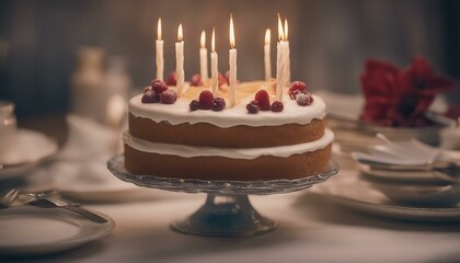 a tempting chocolate cake, adorned with candles, sits before the lens, sprinkled with sugar. two for