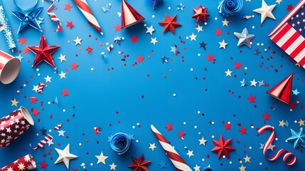 Wall Mural - Independence day USA banner template american balloons flag and Colorful Fireworks decor.4th of July celebration poster template.fourth of july voucher discount.Vector illustration 