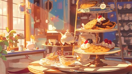 Poster - Illustration of an adorable chocolate cookie in a patisserie and confectionery setting capturing the essence of sweets