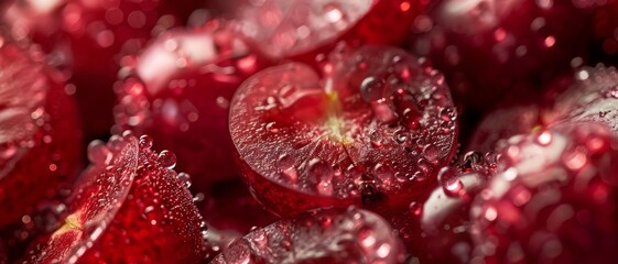 Wall Mural - Delicious pieces of cherry. Food perspective for background, wallpaper, banner. 