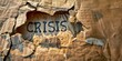 © Oksana - Torn cardboard revealing the word 'CRISIS' on a brown background. Conceptual photography highlighting economic and social issues. Banner with copy space