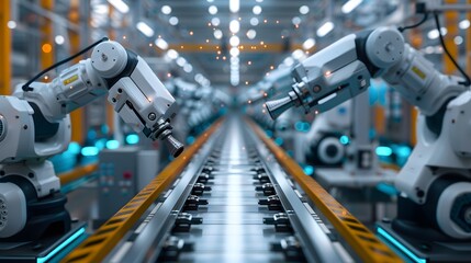 Wall Mural - Efficiency and Innovation: AI-Powered Assembly Lines at a Contemporary Manufacturing Facility