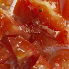 Wall Mural - Delicious pieces of tomato. Food perspective for background, wallpaper, banner.