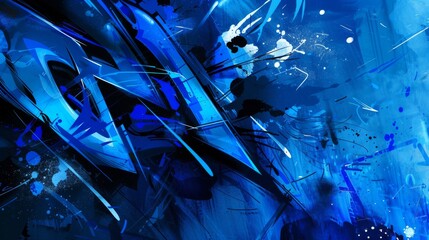 Wall Mural - a blue background with splatters of paint and a star in the middle