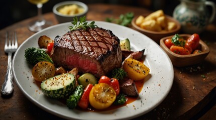 Wall Mural - grilled beef steak with vegetables