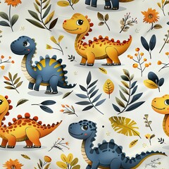 Wall Mural - cartoon, animal, design, illustration, dinosaur, cute, wildlife, character, vector, dino, graphic, baby, funny, minimalist, wild, isolated, fun, decoration, kids, print, child, doodle, nursery, backgr