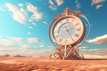 Alarm clock on sky background. Time concept.