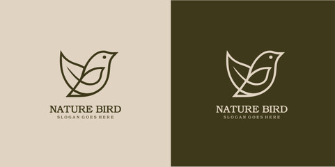 Wall Mural - Nature bird logo design, bird and leaf combination logo premium vector illustration.
