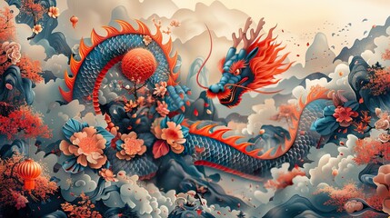Wall Mural - Design a festive and vibrant image celebrating the Chinese New Year, blending traditional Spring Festival elements with modern icons. 