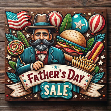 Father's day sale sign on a wooden background,vector illustration created with generative ai.