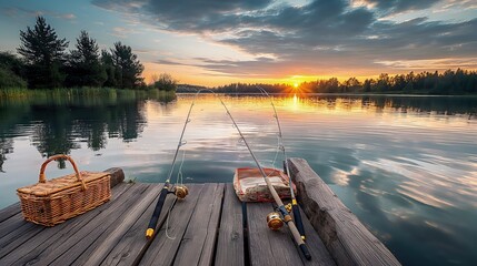 Wall Mural - sunset on the lake.