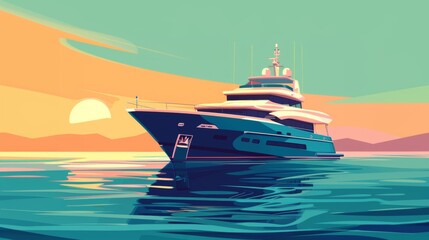 Sticker - Luxury yacht in sea water.