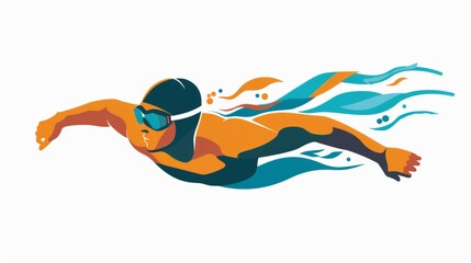 Wall Mural - Vector illustration of a swimmer over white background